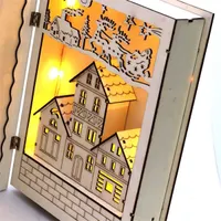 Iris Karácsonyi könyv mintás 44,5x30cm/meleg fehér LED-es fa kinyitható fénydekoráció #2