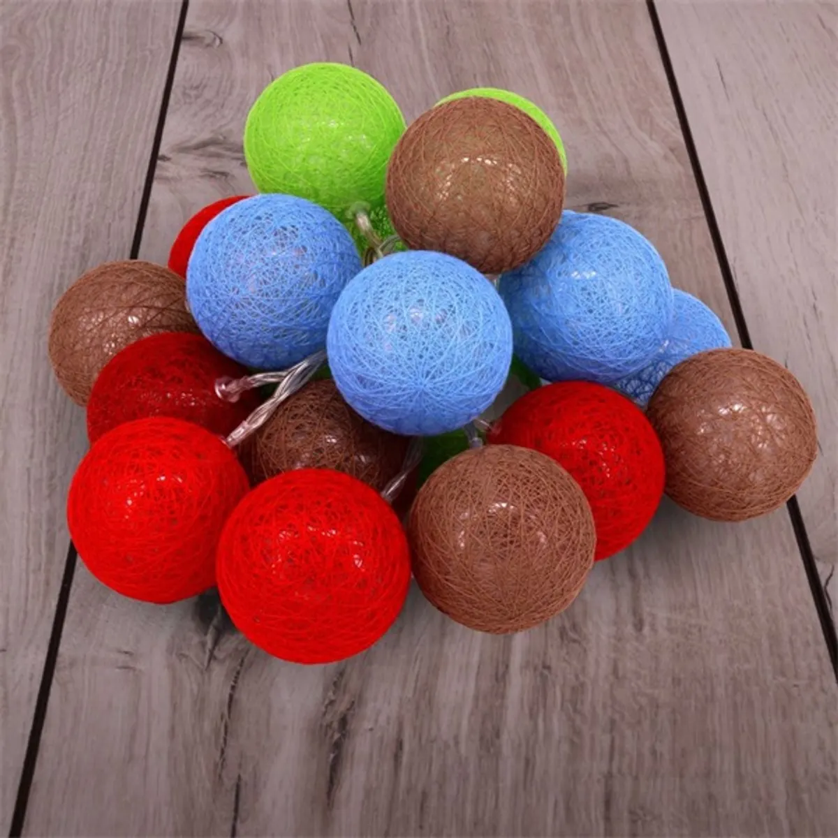 Iris Gömb alakú 6cm/színes fonott/3m/barna-piros-kék-zöld/20db LED-es/USB-s fényfüzér, fénydekoráció #4