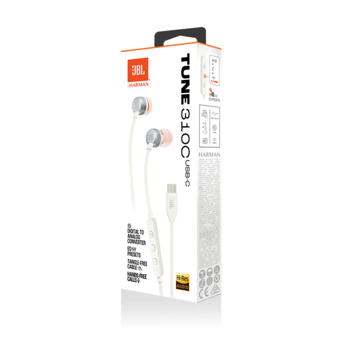 JBL T 310 C WHT vezetékes USB C mikrofonos fehér fülhallgató #8