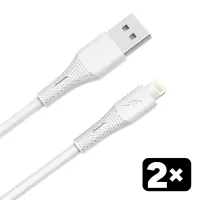 AVAX CB4302 2x USB-A – Lightning szilikon töltőkábel csomag, 1.5 m, fehér