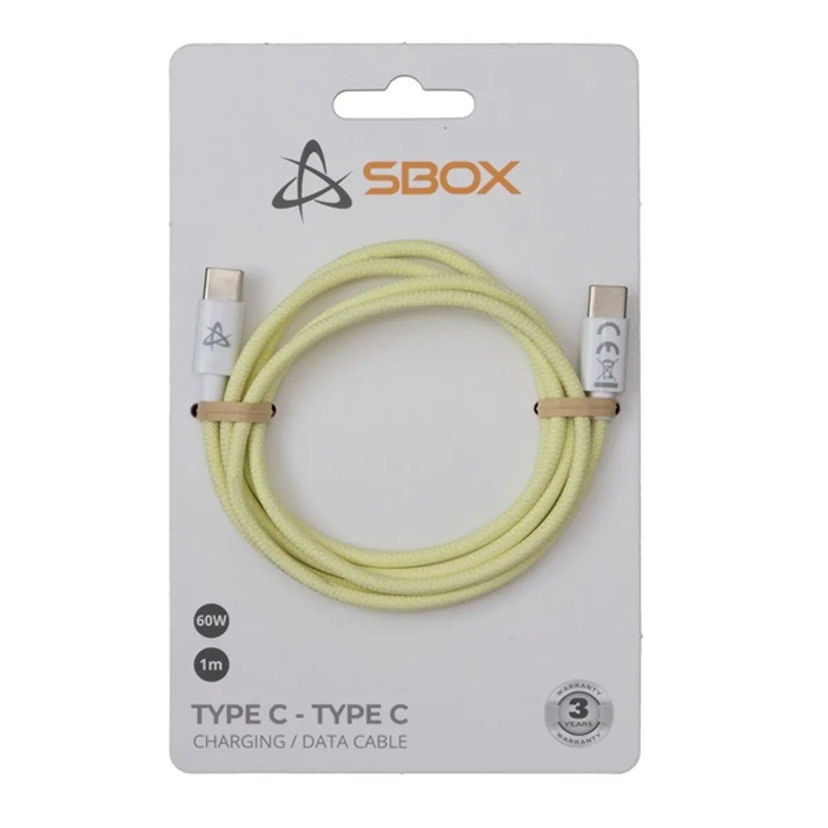 Sbox TYPE-C-1-Y 1m 60W Type-C sárga adat- és töltőkábel #2