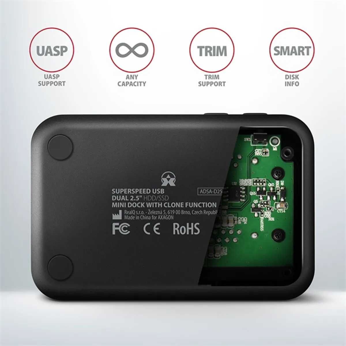 Axagon ADSA-D25 USB 3.2 Gen1 SATA fekete dual dokkoló állomás #6