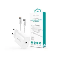 Devia ST109568 Smart Series 30W GaN PD+QC fehér hálózati gyorstöltő adapter + Type-C/Lightning kábel