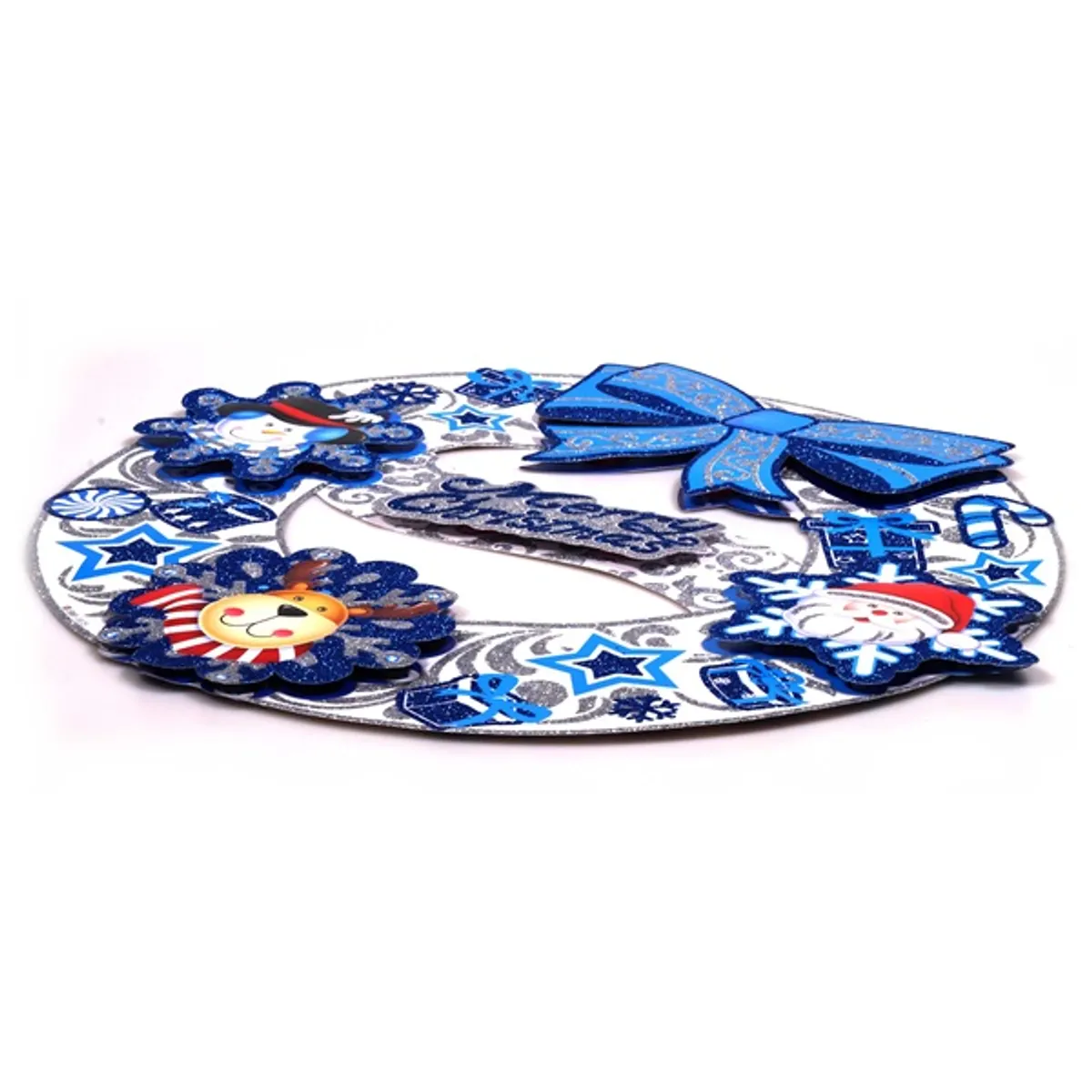 Iris 3D karácsonyi koszorú mintás/39x39cm/fehér-kék karton dekoráció #2