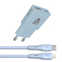AVAX CH6416 30W GaN töltő és USB-C–Lightning szilikon kábel, világoskék