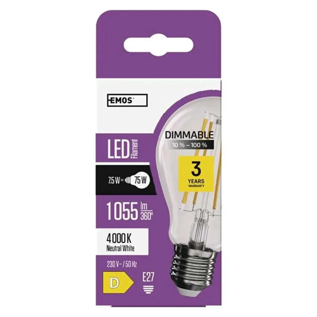 Emos ZF5254D  E27/7,5W (75W)/1 055 lm/természetes fehér/dimmelhető Filament A60 LED izzó #2