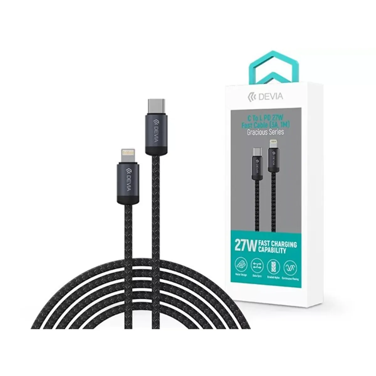 Devia ST101722 Gracious Series 1m 27W PD Type-C/Lightning fekete adat és töltőkábel #1