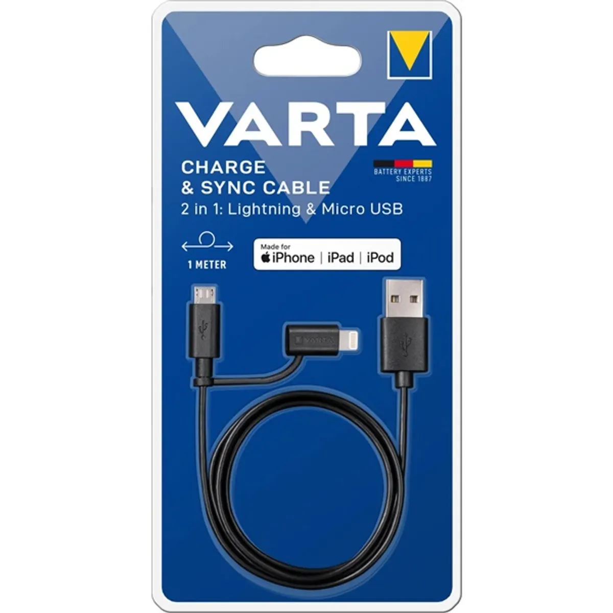Varta 57943101401 1m 2in1 USB - microUSB/Lightning fekete adat- és töltőkábel #2