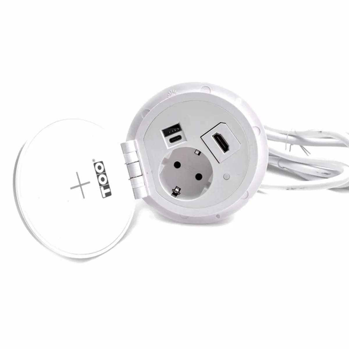 TOO GPS-102-1W IP20,1x 2P+F,USB-A,Type-C,QI-töltés,HDMI, fehér asztalba süllyeszthető elosztó #3