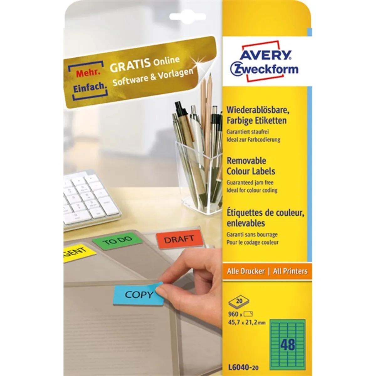 Avery L6040-20 45,7x21,2mm visszaszedhető 960db-os zöld etikett #1