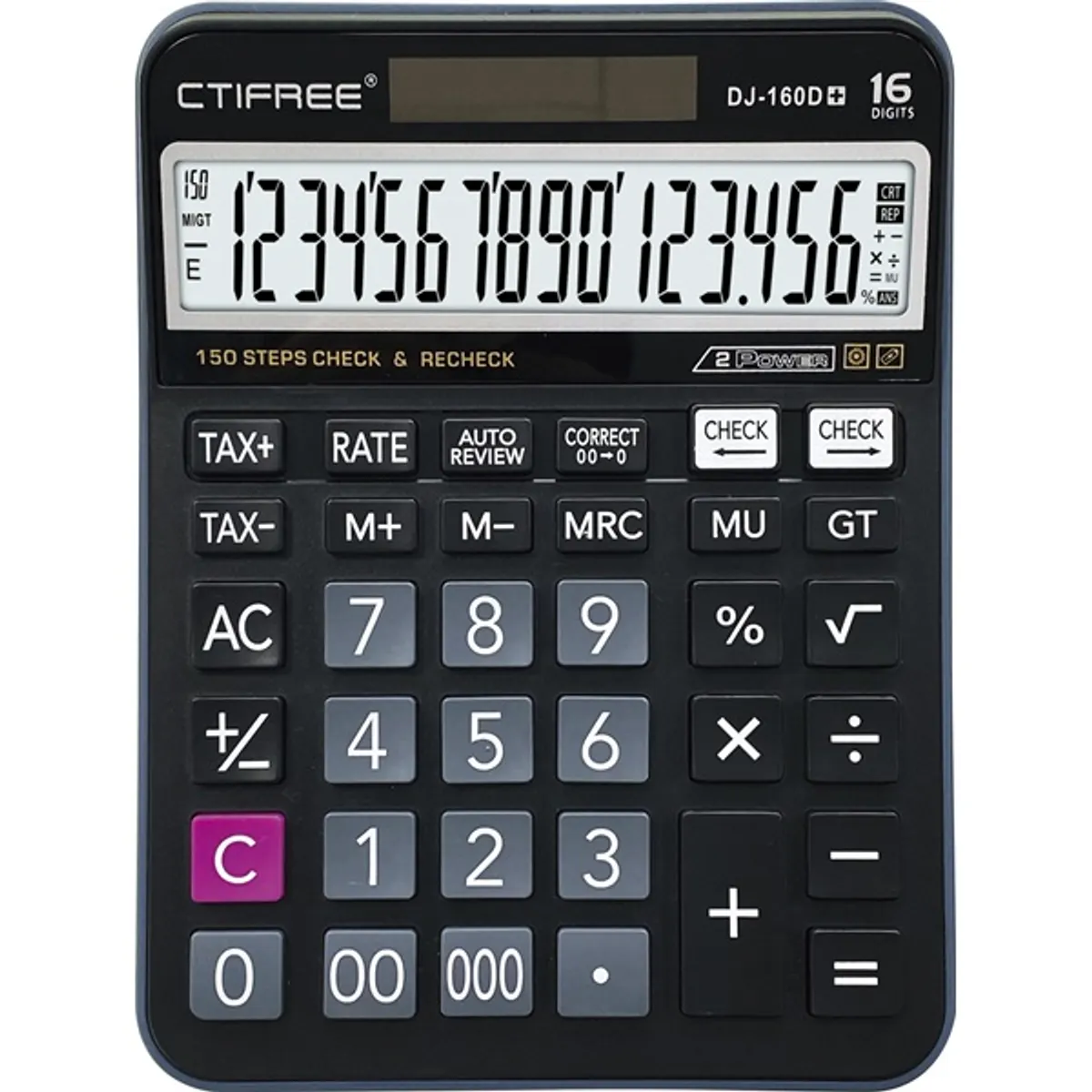 CTIFREE DJ-160Dplus fekete számológép, 145x190mm, 16 számjegy, TAX funkció, dual power, 2 év garancia #1