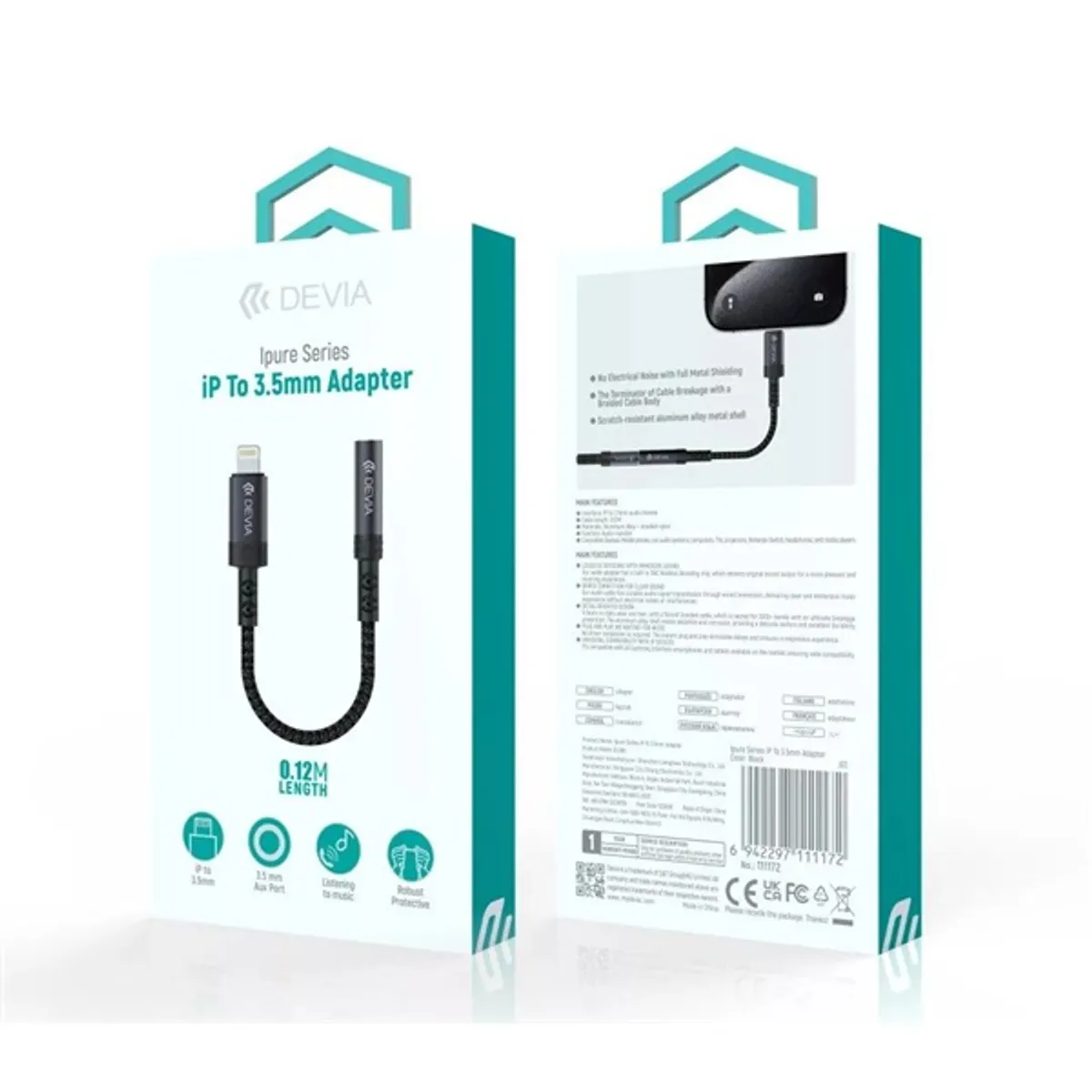 Devia ST111172 iPure Series Lightning/AUX 3,5 mm fekete audió adapter #1