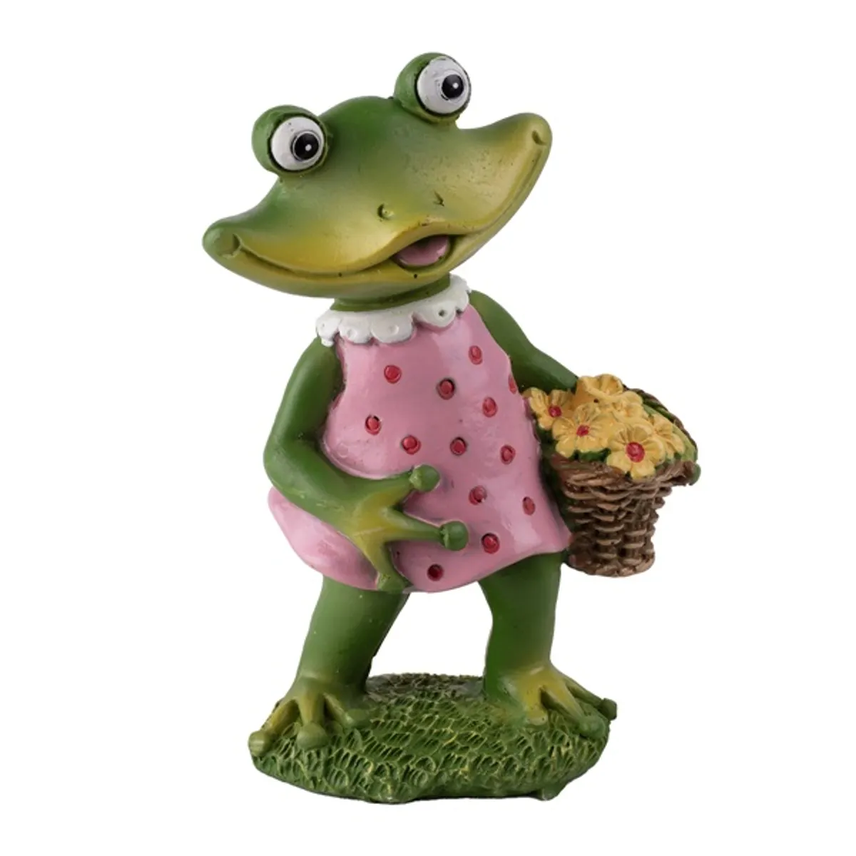 IRIS dekor műgyanta béka+virágkosár zöld/rózsaszín 9,9cm #1