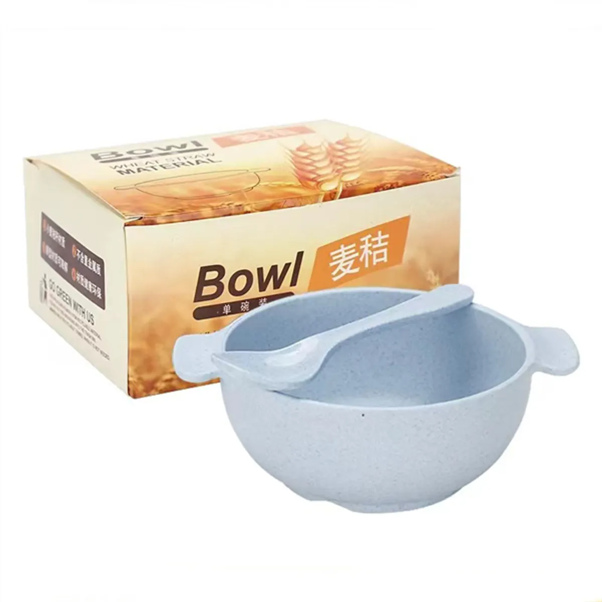 TOO KT-112-B vegyes színekben búzaszalma műanyag Baba tál/kanál készlet 4db, 15.5×12 cm #1