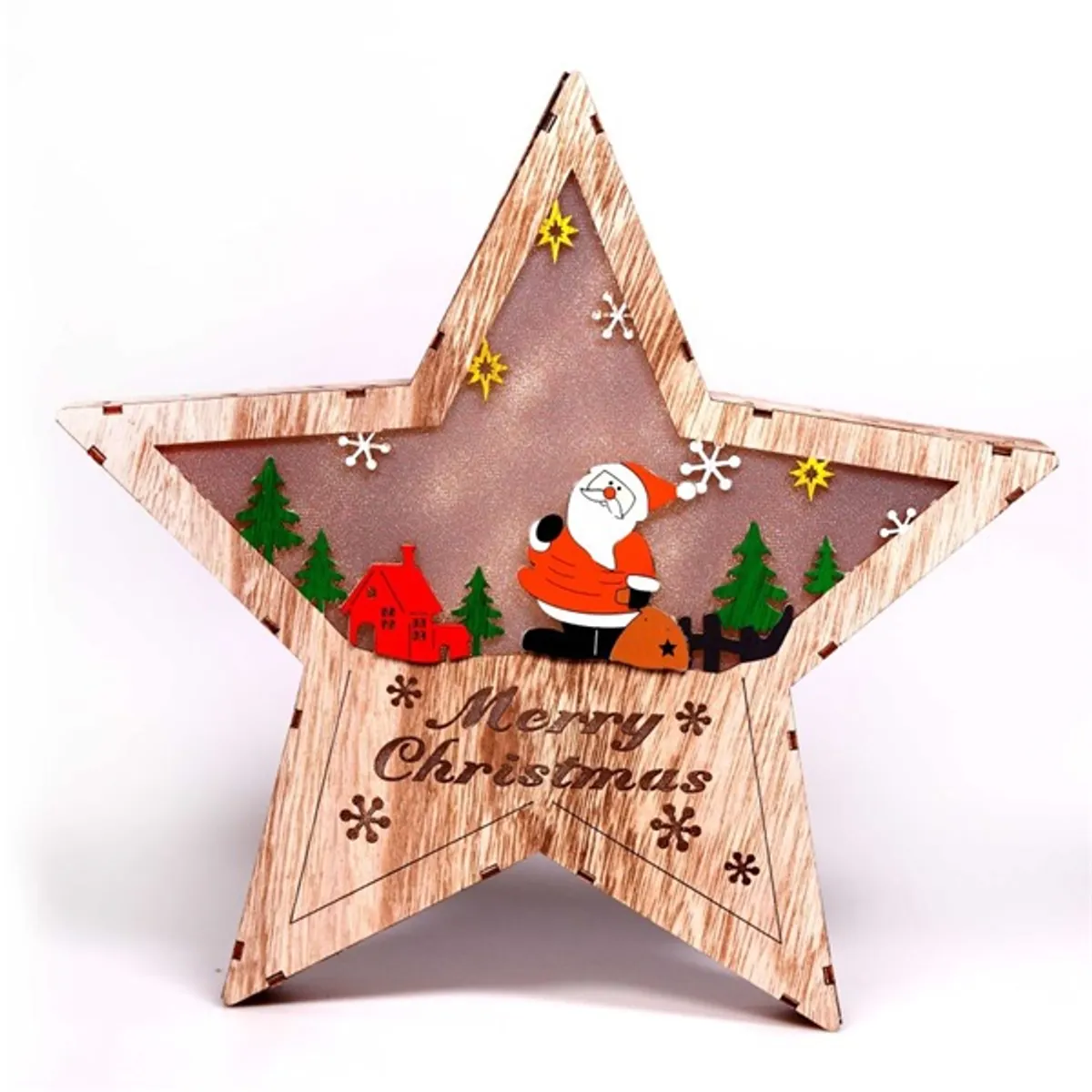 Iris Csillag alakú Télapó mintás/30x30cm/meleg fehér LED-es fa fénydekoráció #1