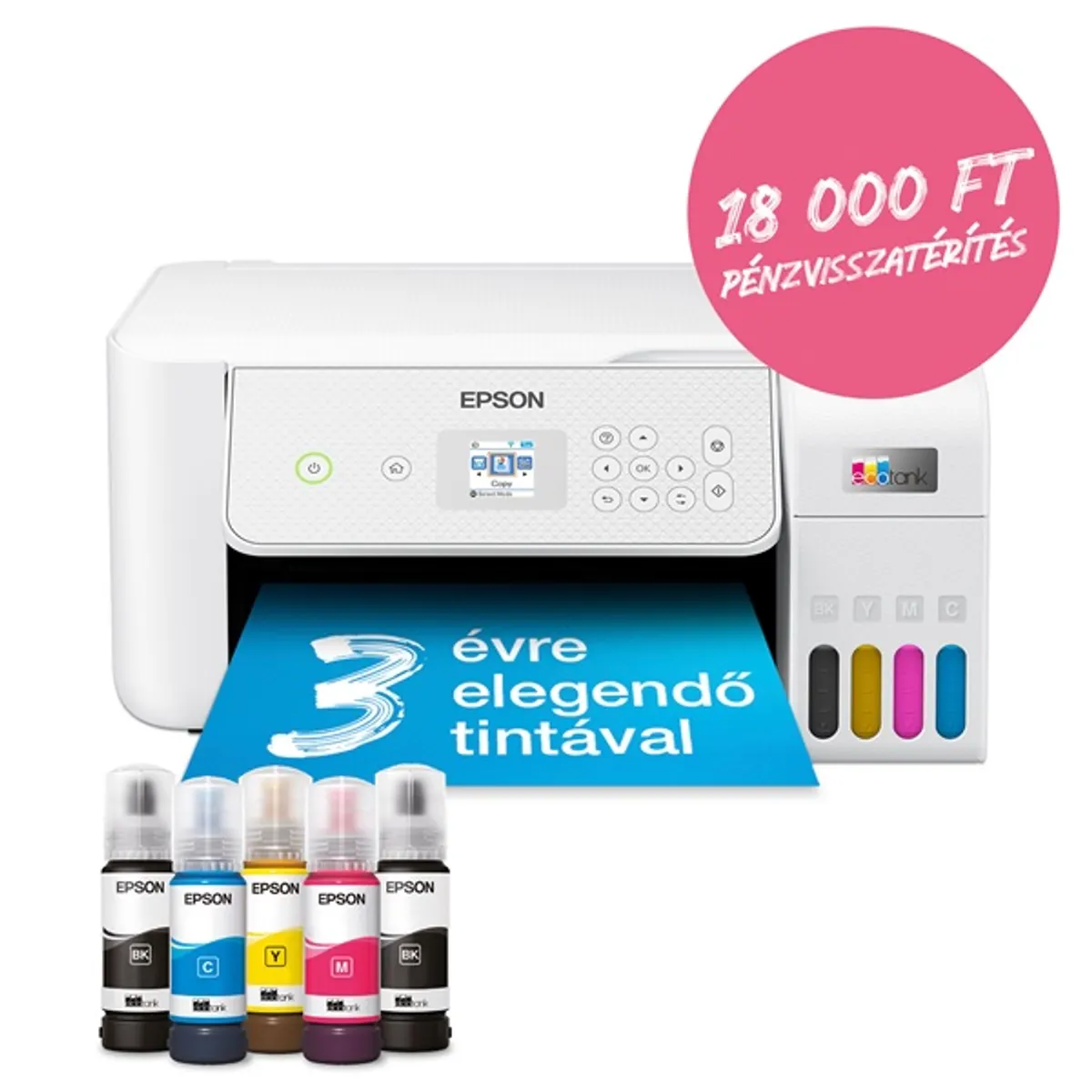 Epson EcoTank L3286 színes nyomtató MFP, WiFi/USB, 8100/6500 oldal tinta a dobozban #1