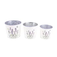 IRIS bádog kaspó, 3 darabos szett, levendula mintás, fehér 15-11,5 cm