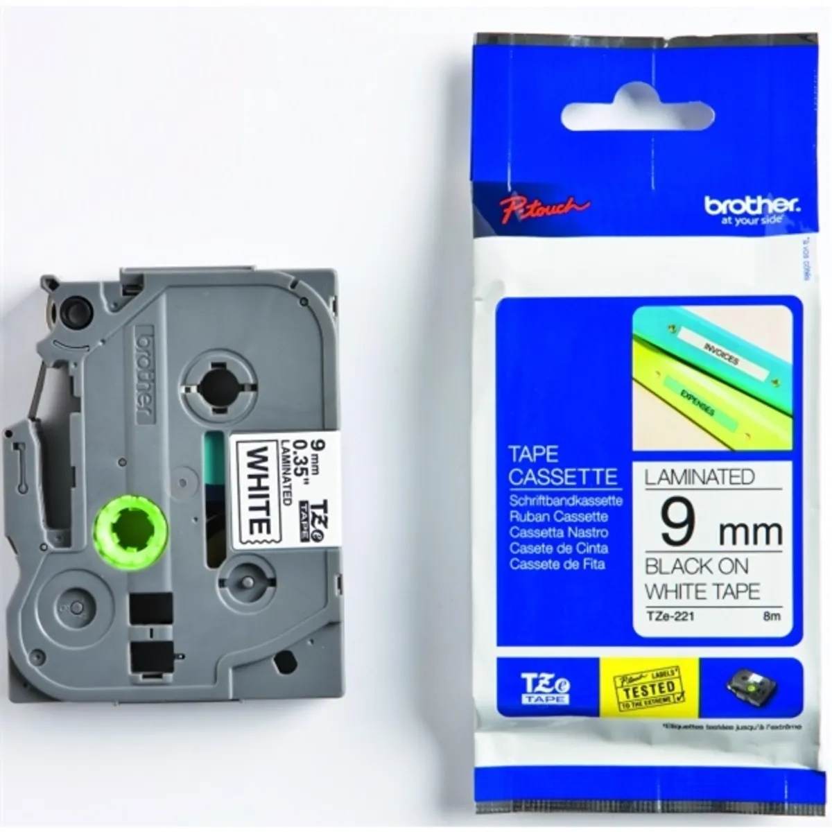 Brother TZE221 9 mm x 8 m fehér-fekete Feliratozógép laminált szalag #1