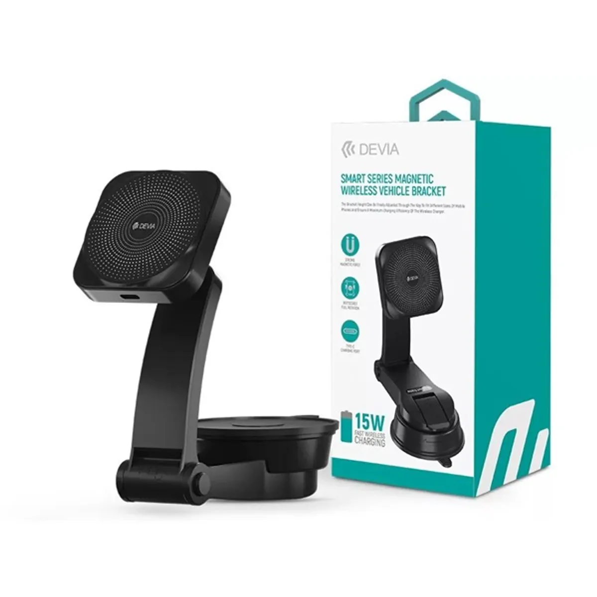 Devia ST398735 Smart Series Magnetic 15W műszerfalra/szélvédőre helyezhető fekete vezeték nélküli autós töltő/tartó #1
