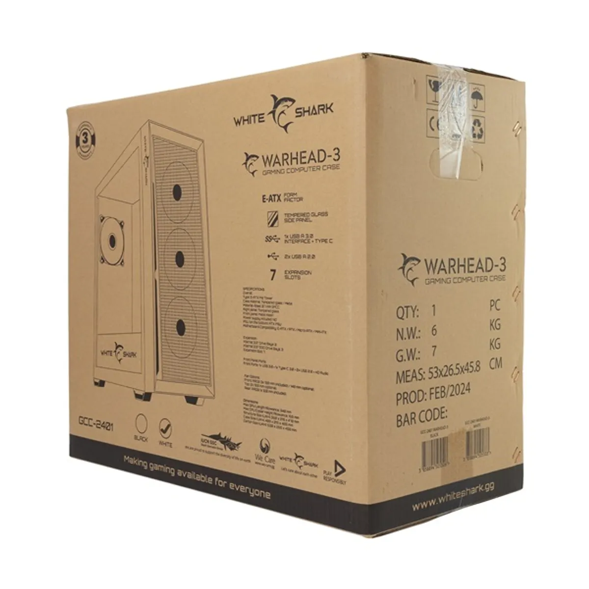 White Shark GCC-2401W Warhead fehér (táp nélküli switch) ablakos E-ATX ház #7