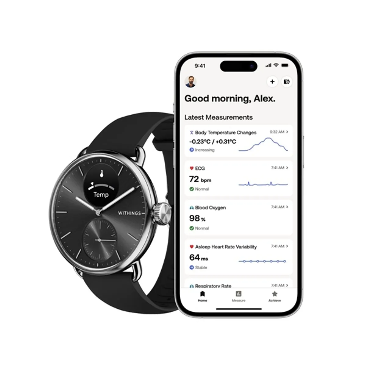 Withings HWA10-model 1 ScanWatch 2 38mm fekete okosóra #2