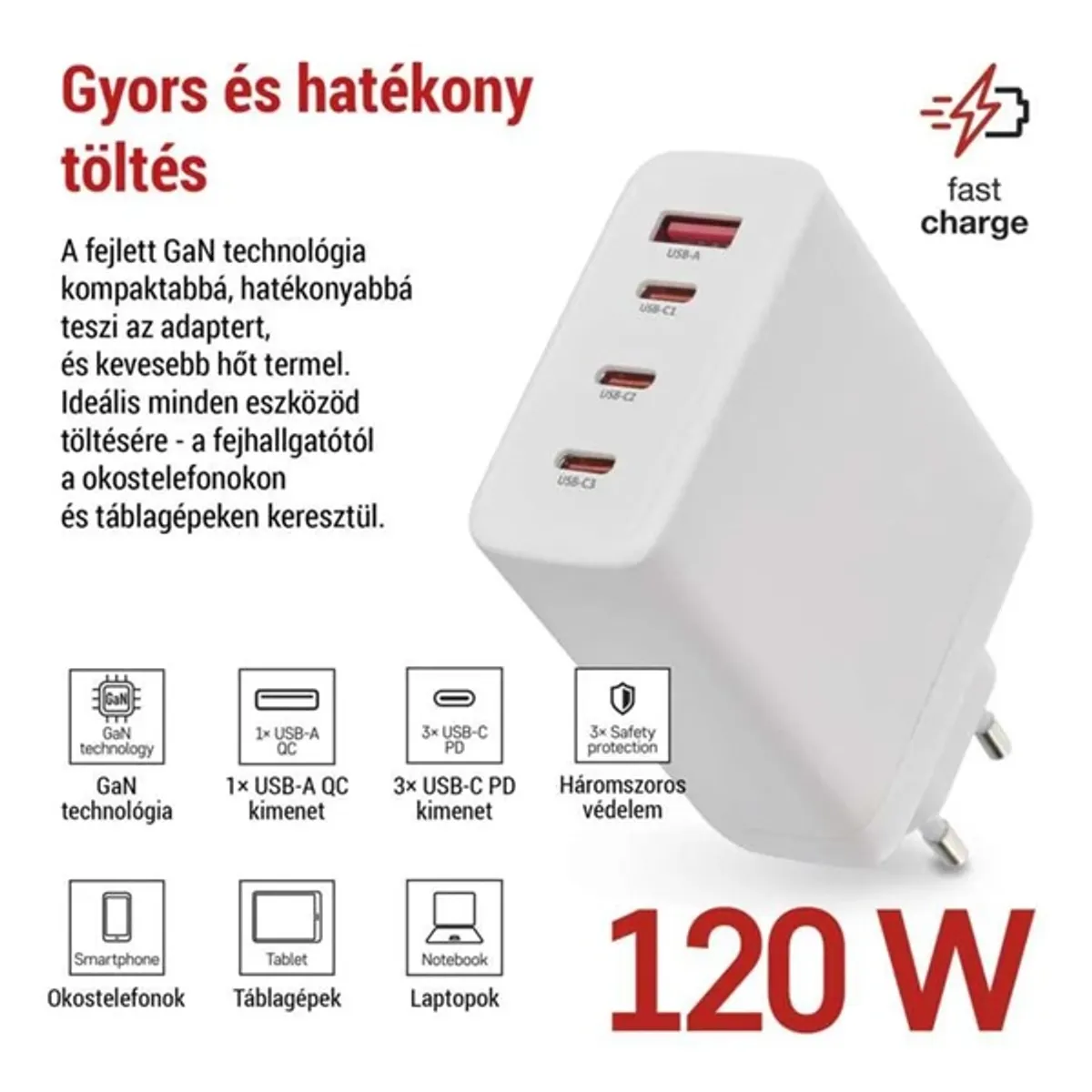 Emos GaN PD 120 W max. univerzális USB töltő #2