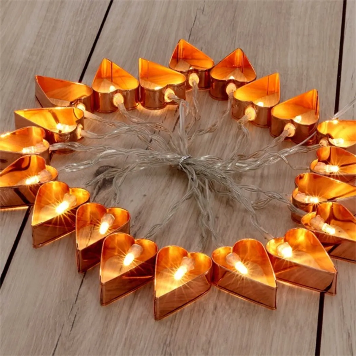 Szív alakú fém/4m/meleg fehér/20db LED-es/USB-s fényfüzér, fénydekoráció #3