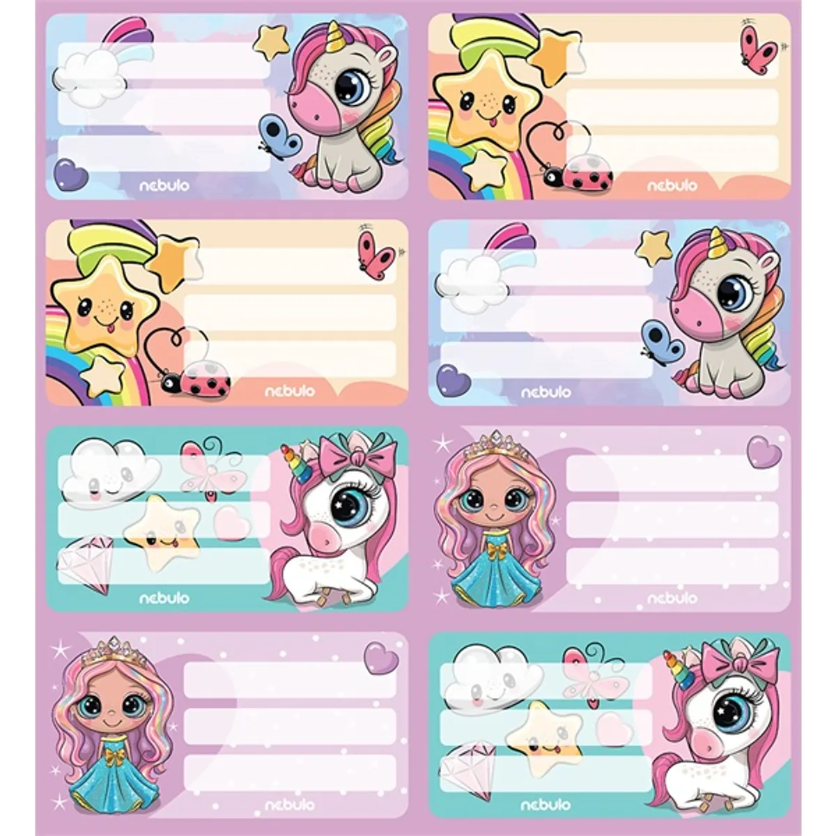 Nebulo Királylány&Unikornis 12 db füzetcímke #2