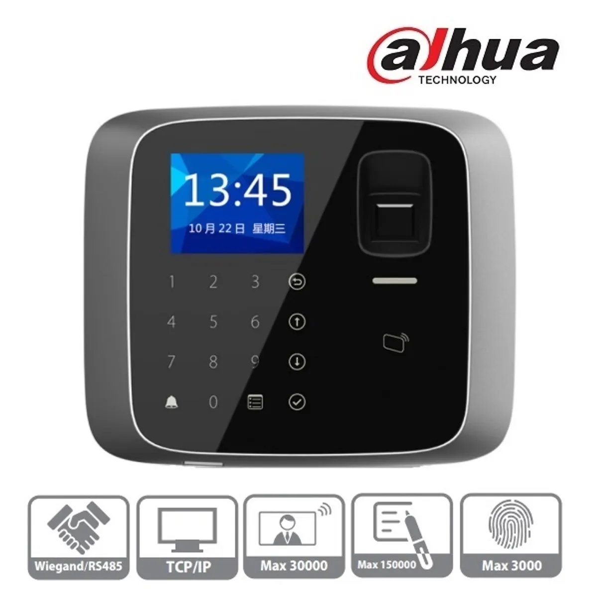 Dahua ASI1212A(V2) 2,4"TFT, RFID(13,56MHz)+kód+ujjlenyomat, RS-485/Wiegand/RJ45, I/O, IP55 beléptető vezérlő #1