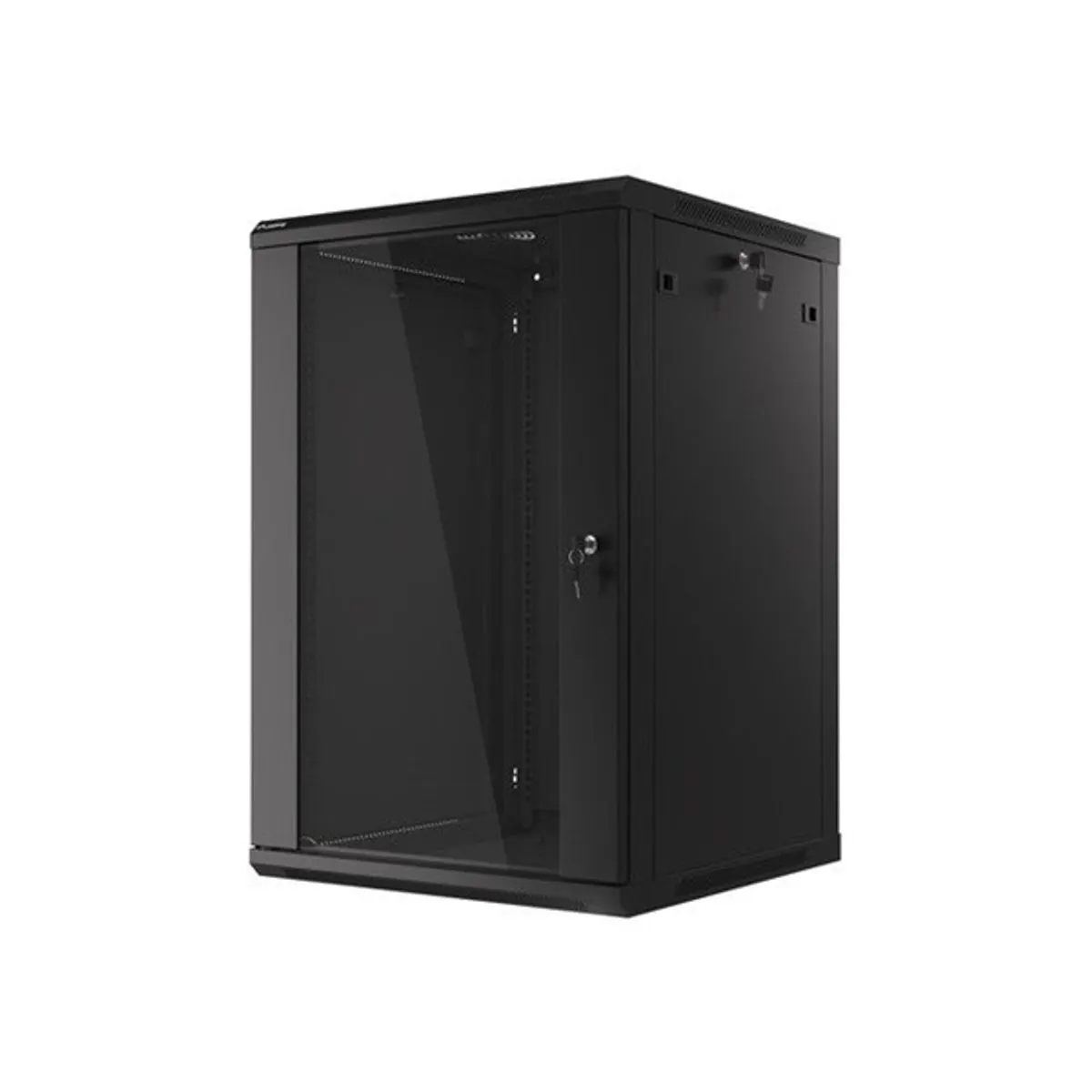 Lanberg WF01-6618-10B 19" 18U SZÉL:600mm MÉLY:600mm MAG:907mm lapraszerelt üvegajtós fekete fali rack szekrény #3