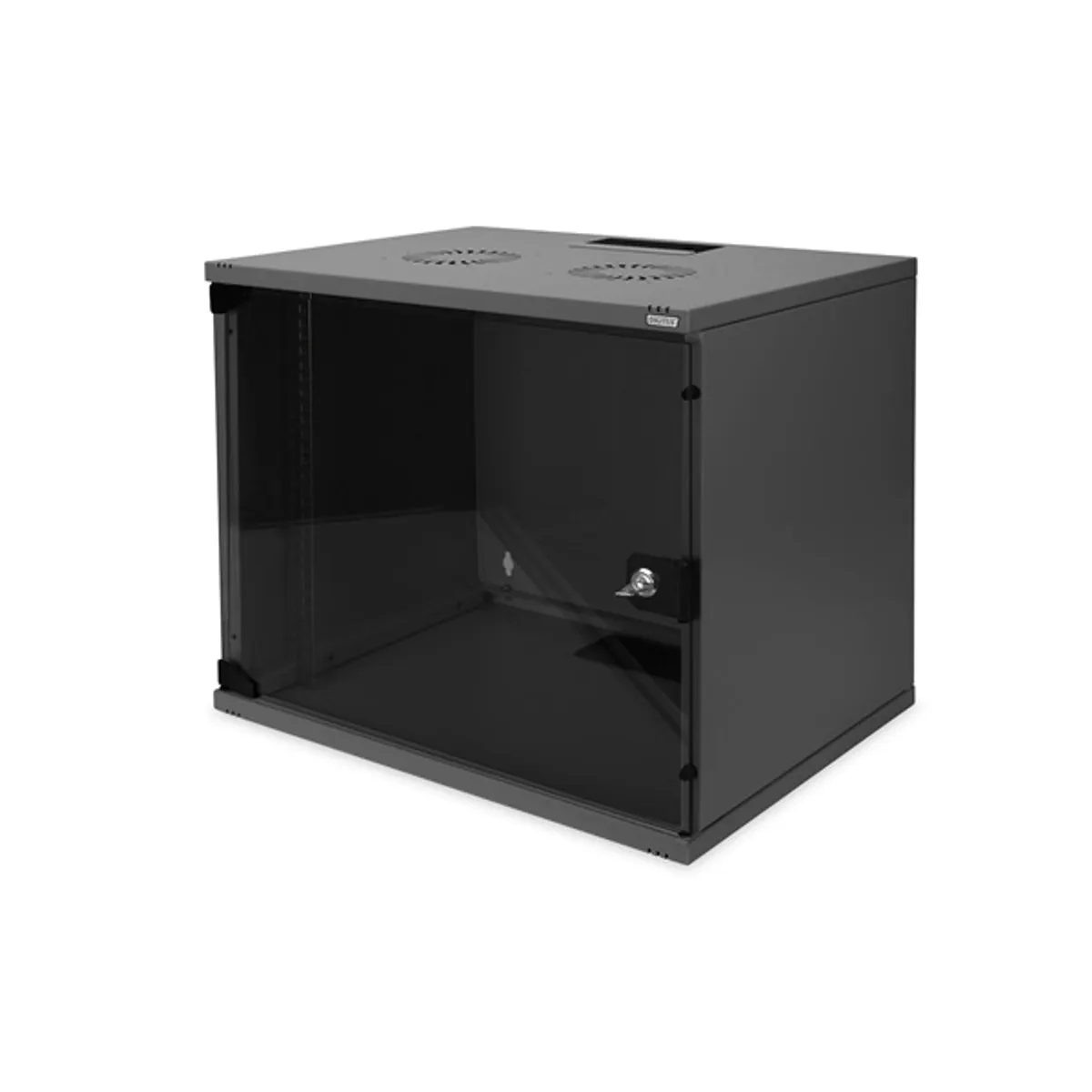 DIGITUS 19" 9U 460x540x400mm lapraszerelt üvegajtós fekete fali rack szekrény #1