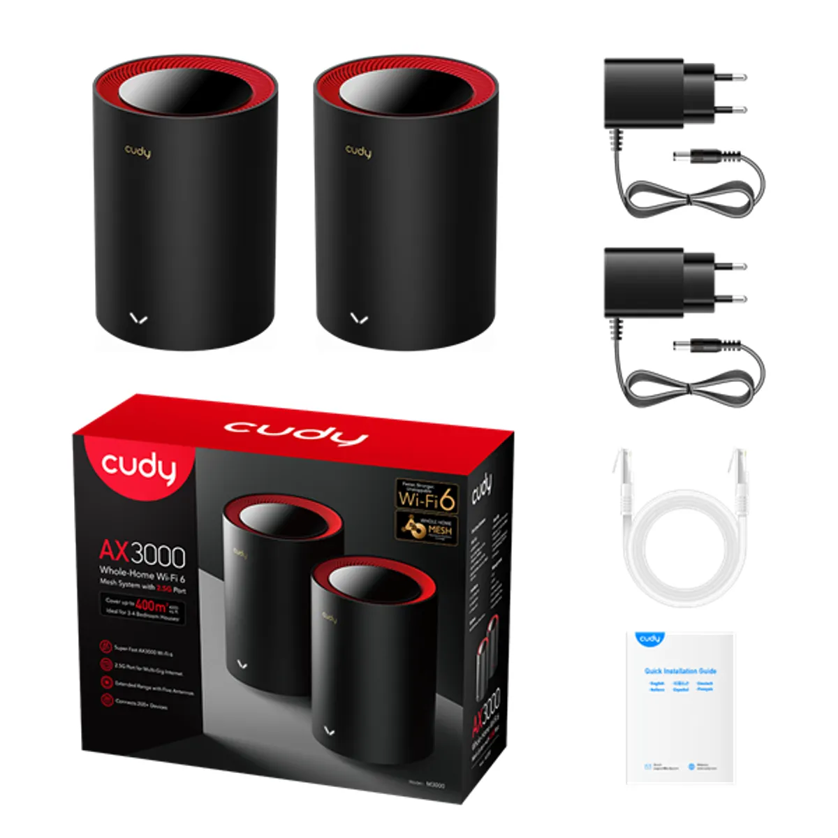 CUDY M3000(2-Pack) kétsávos AX3000 WIFI6 MESH fekete 2,5 gigabit router (2db-os szett) #1