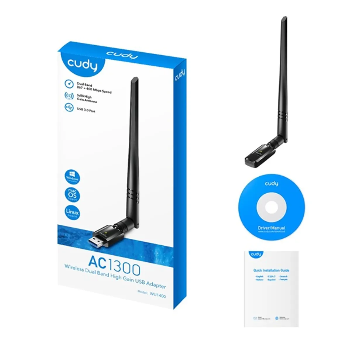 CUDY WU1400 kétsávos AC1300 WIFI High Gain USB 3.0 fekete (antennával) Adapter #6