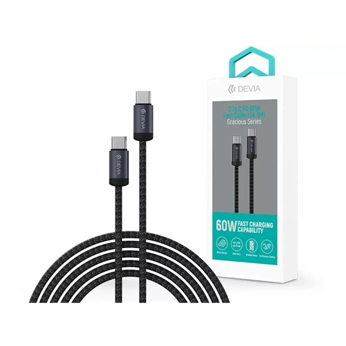 Devia ST107885 Gracious Series 1m 60W PD Type-C/Type-C fekete adat és töltőkábel #1