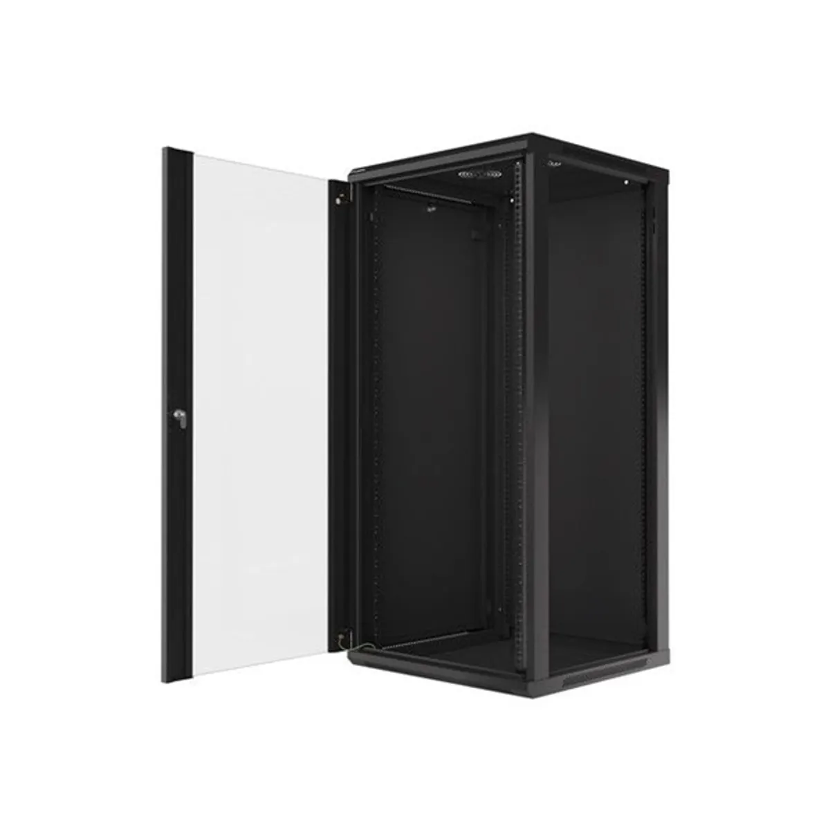 Lanberg WF01-6627-10B 19" 27U SZÉL:600mm MÉLY:600mm MAG:1307mm lapraszerelt üvegajtós fekete fali rack szekrény #5