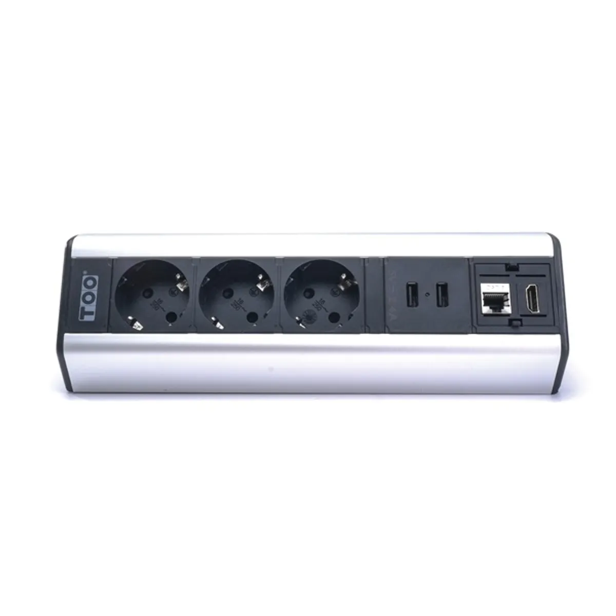 TOO DPS-114-3S IP20,3x 2P+F,2x USB-A,RJ45,HDMI, ezüst, asztalra rögzíthető elosztó #2