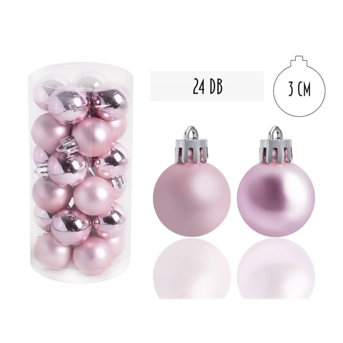 IRIS Karácsonyfa gömb rózsaszín, 24 db-os, 3cm #1