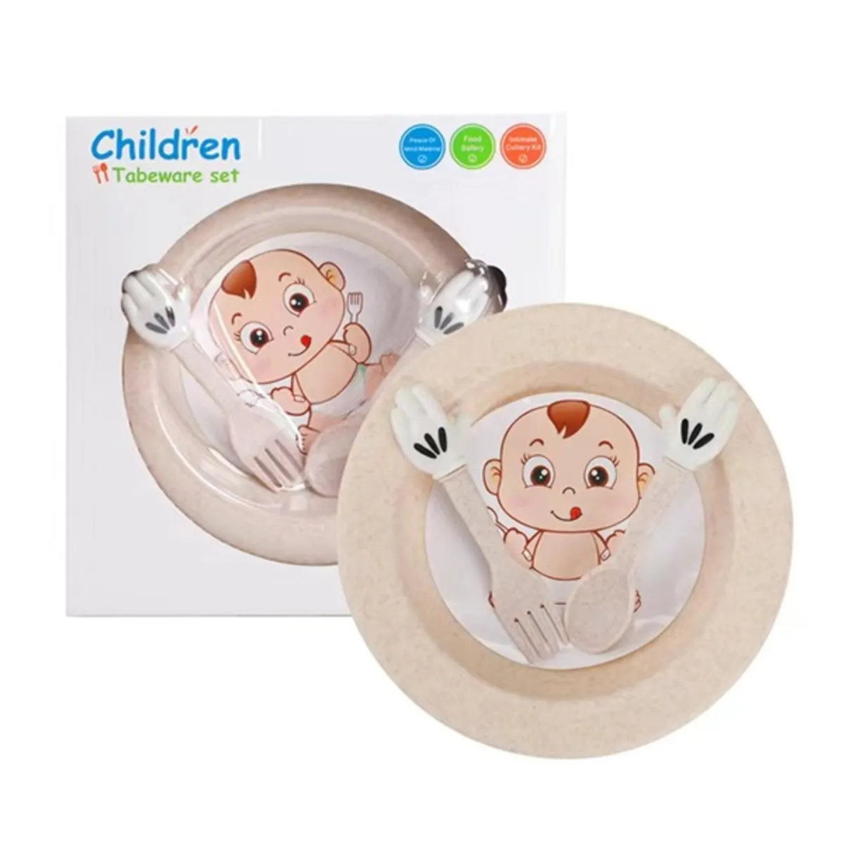 TOO KT-126 vegyes színekben búzaszalma műanyag Gyermek tányér készlet, 18.7×3.5cm #4