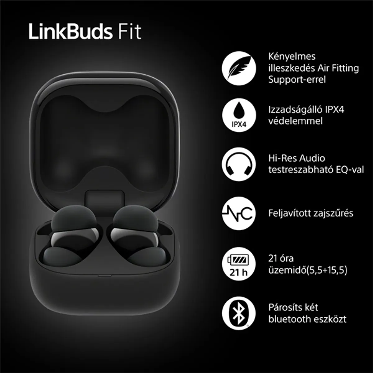 Sony WF-LS910N Linkbuds Fit zajszürős True Wireless Bluetooth fekete fülhallgató #6