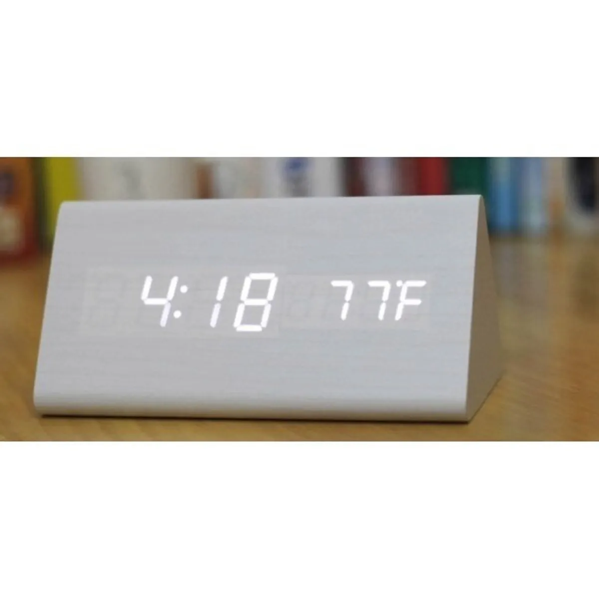 HOME OC 07 digitális LED fehér fa ébresztőóra #3