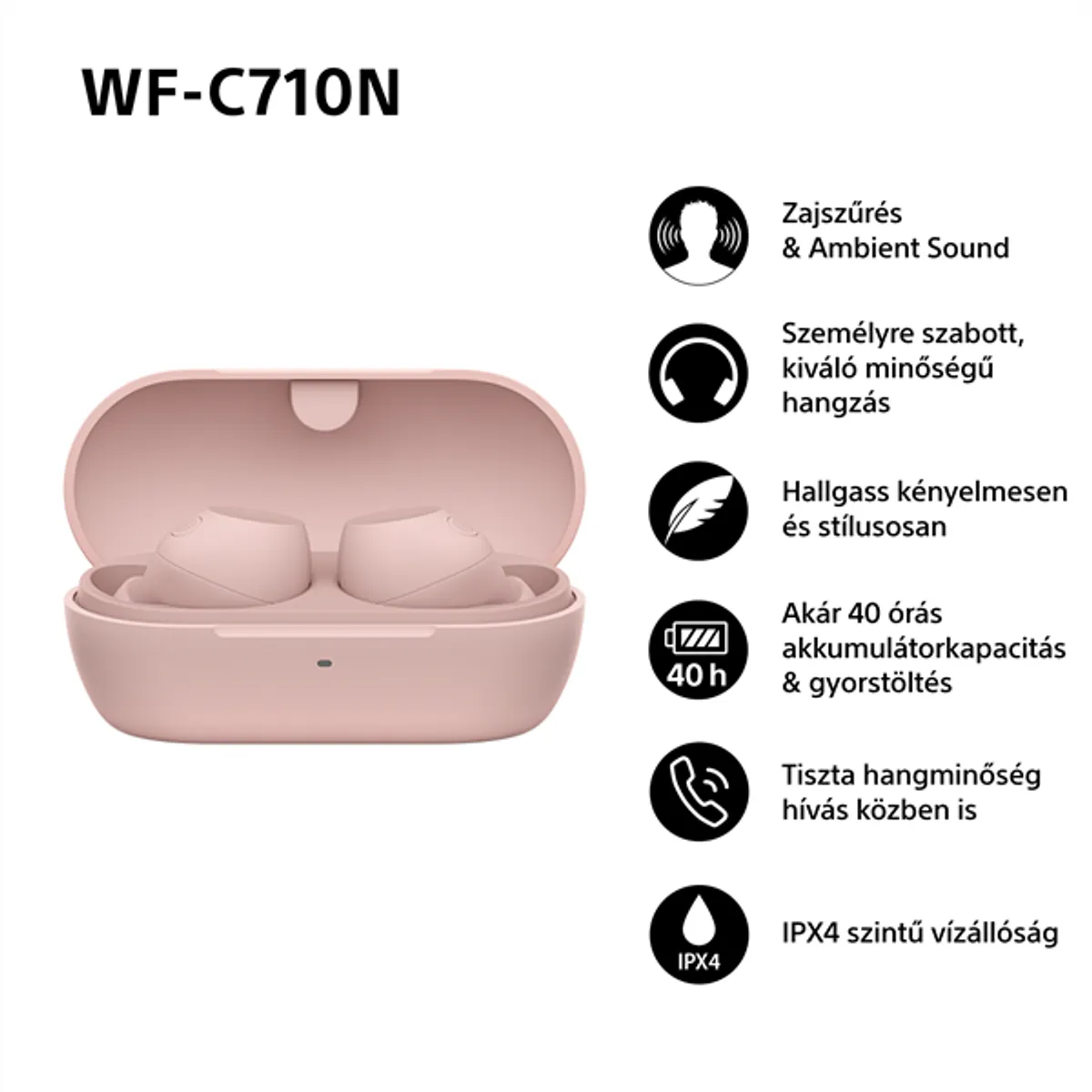 Sony WFC710 True Wireless Bluetooth zajszűrős rózsaszín fülhallgató #5