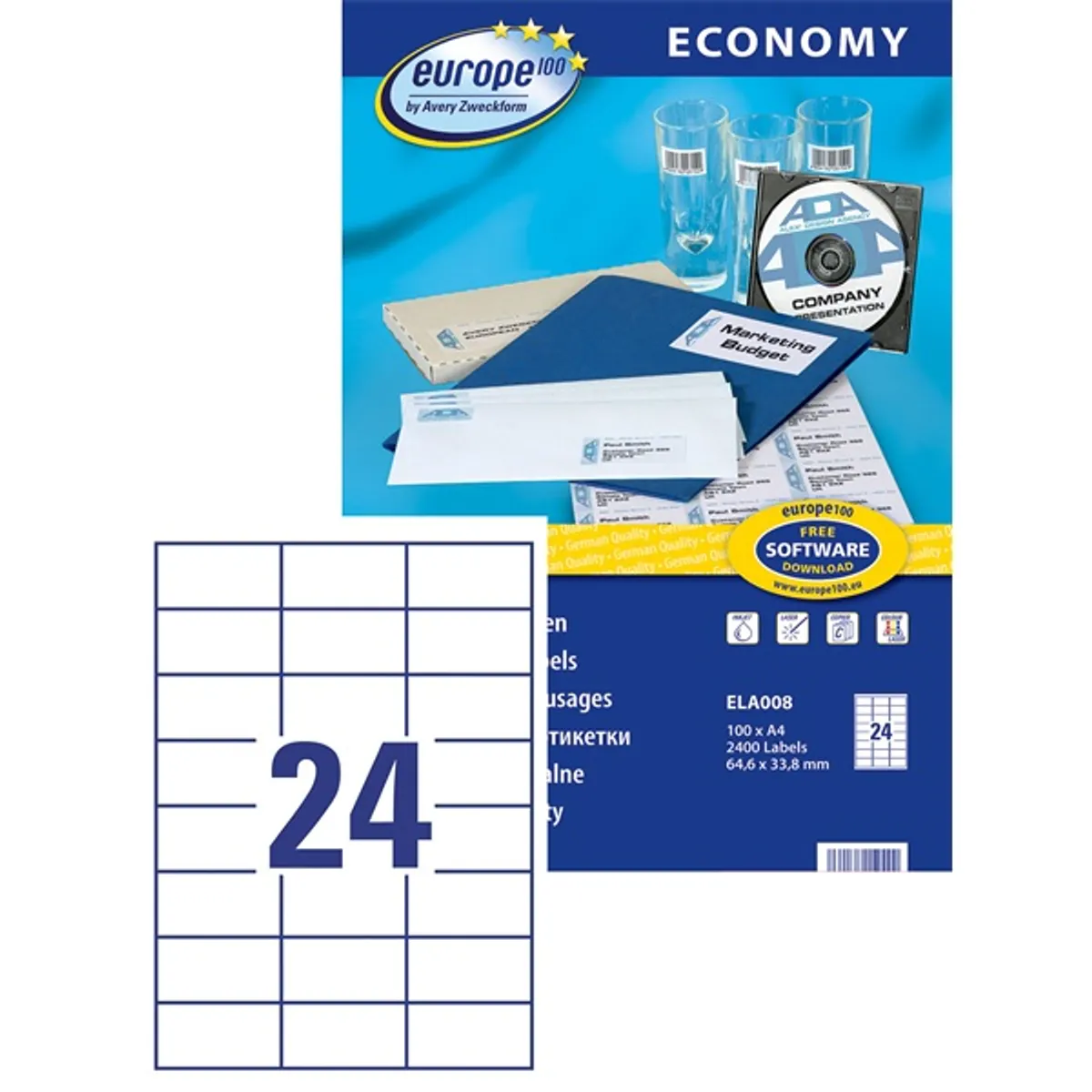 Avery Europe100 ELA008 64,6x33,8mm univerzális 2400db-os etikett #2