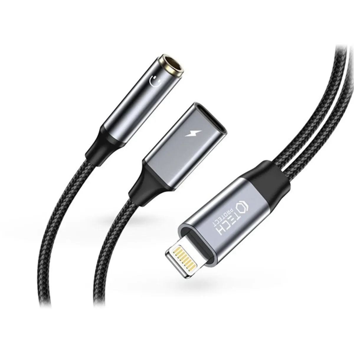 Tech-Protect TP607376 Lightning - 3,5 mm jack + Lightning fekete/szürke adapter #1