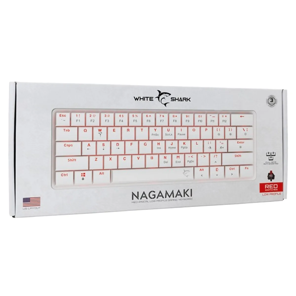 White Shark GK-006211-W/R-US Nagamaki US fehér (red switch) gamer billentyűzet #9