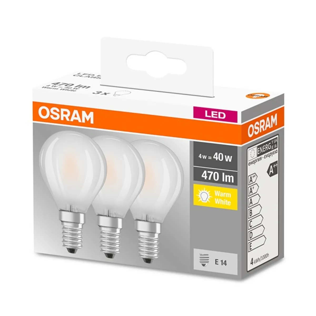 Osram Base matt üveg búra/4W/470lm/2700K/E14 LED kisgömb izzó 3 db #3