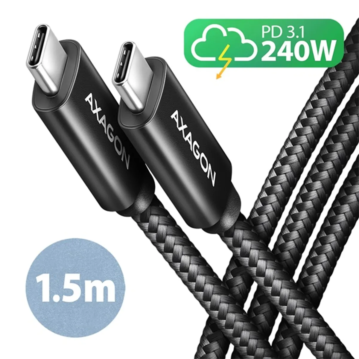 Axagon BUCM2-CM15AB 1,5m USB C fekete adat- és töltőkábel #1