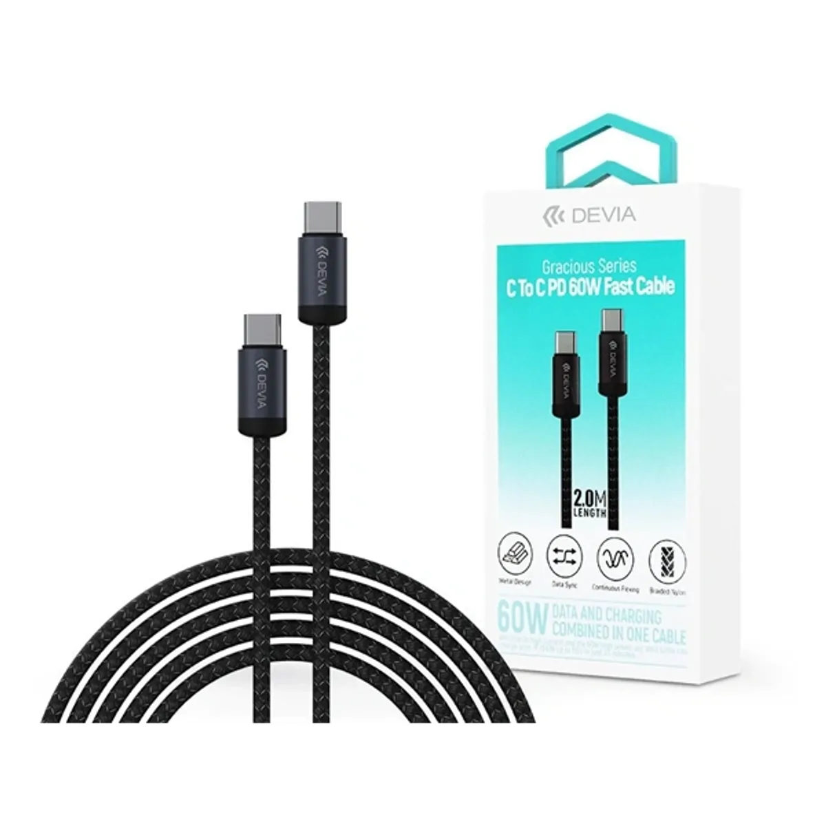 Devia ST108066 Gracious Series 60W PD Type-C/Type-C fekete 2m adat- és töltőkábel #1
