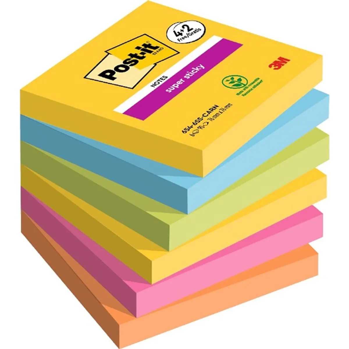 Post-it Super Sticky Carnival 76x76mm  90lapos 4+2db  vegyes jegyzettömb #1