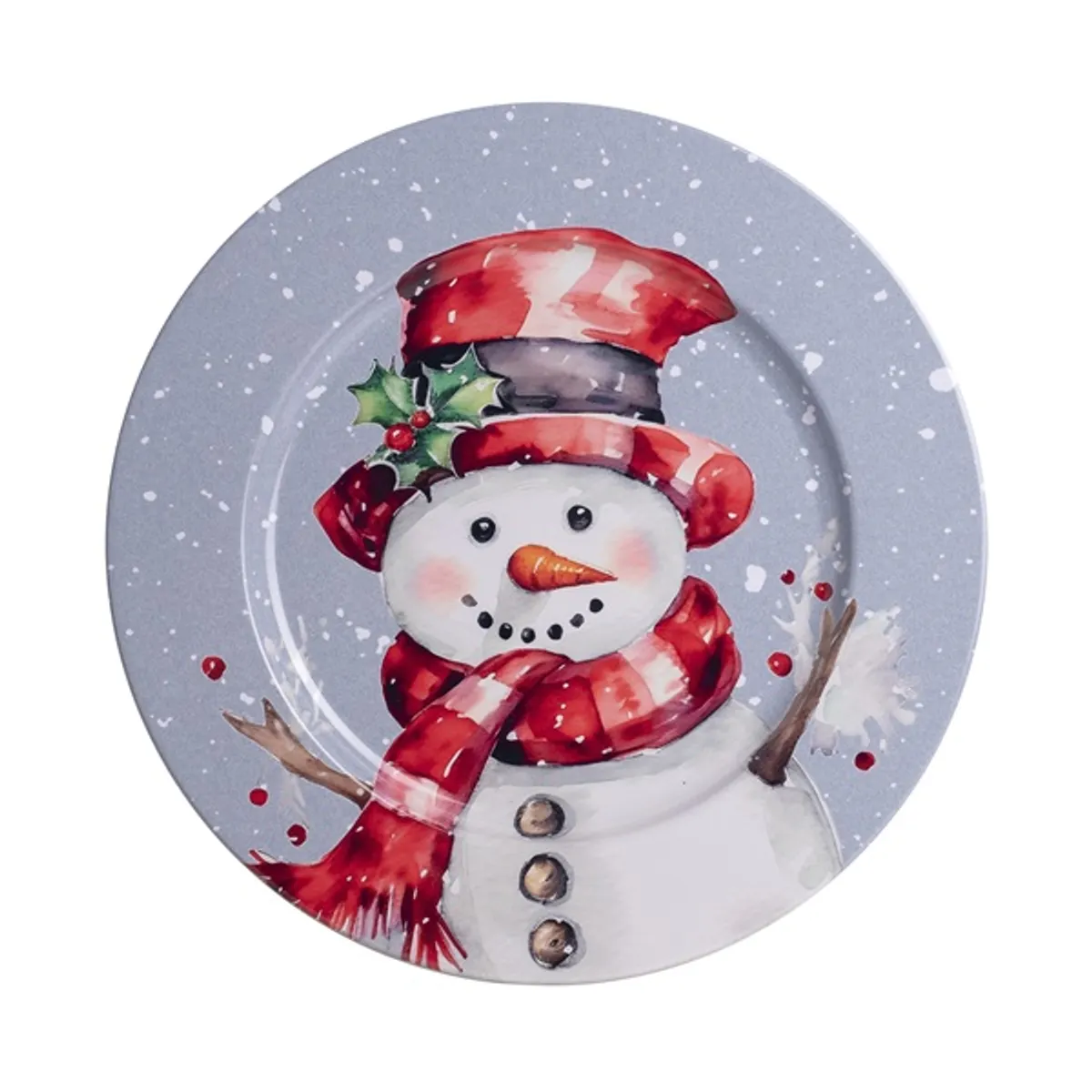 Iris bádog tálca kör hóember + pir. 33*1,5 cm #1