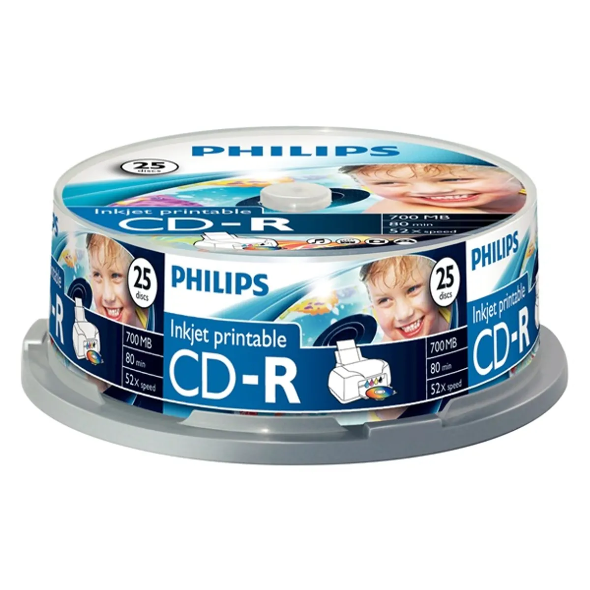 Philips CD-R80IW 52x nyomtatható cake box lemez 25db/csomag #1